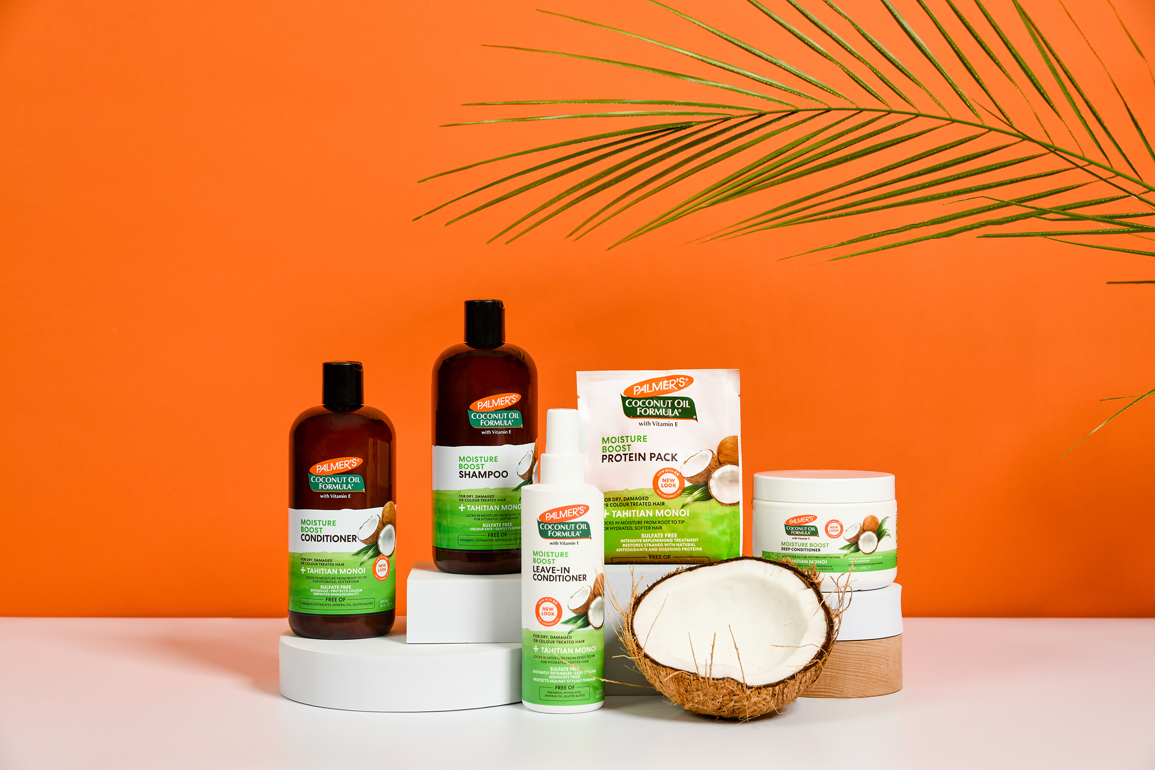 group shot of coconut oil hair moisture boost range
